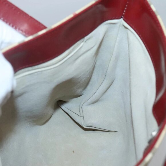 BURBERRY Nova Check Hand Bag PVC Beige Red Silver Auth - Picture 13 of 16